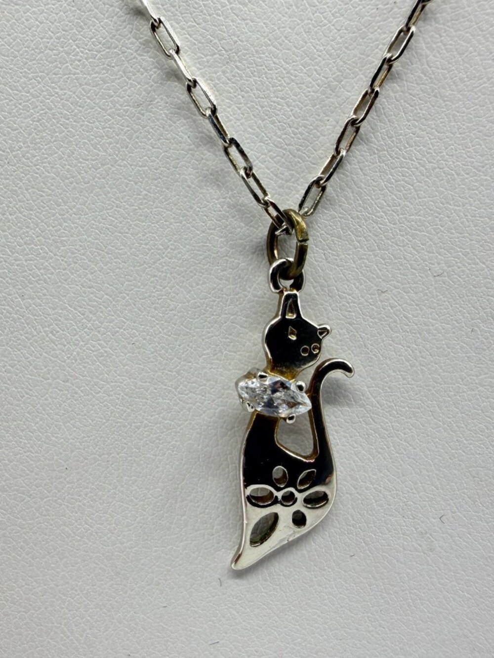 Whimsical Cat Pendant Necklace with Cubic Zirconia - Gift for Cat Lovers